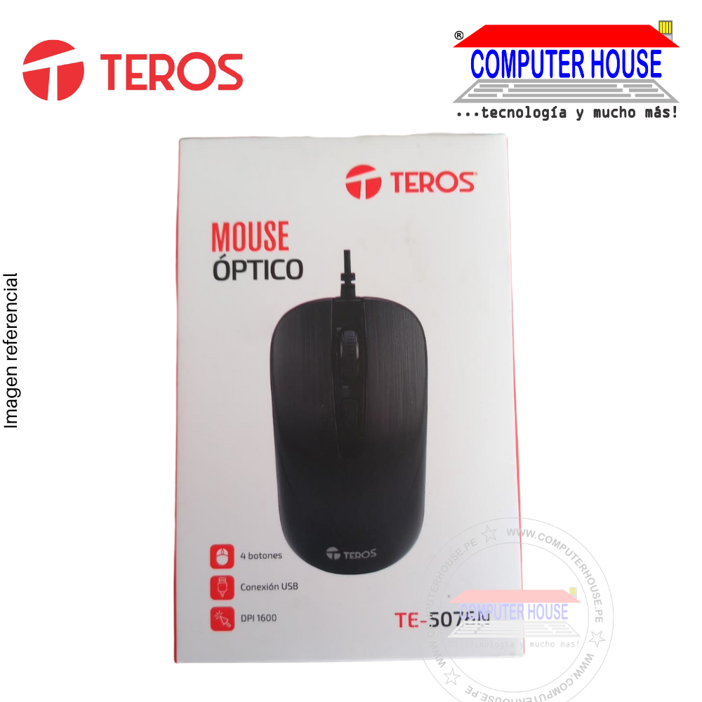 Teros TE-5076N Wired Mouse, 1600dpi, 4 buttons, USB-A connection. 