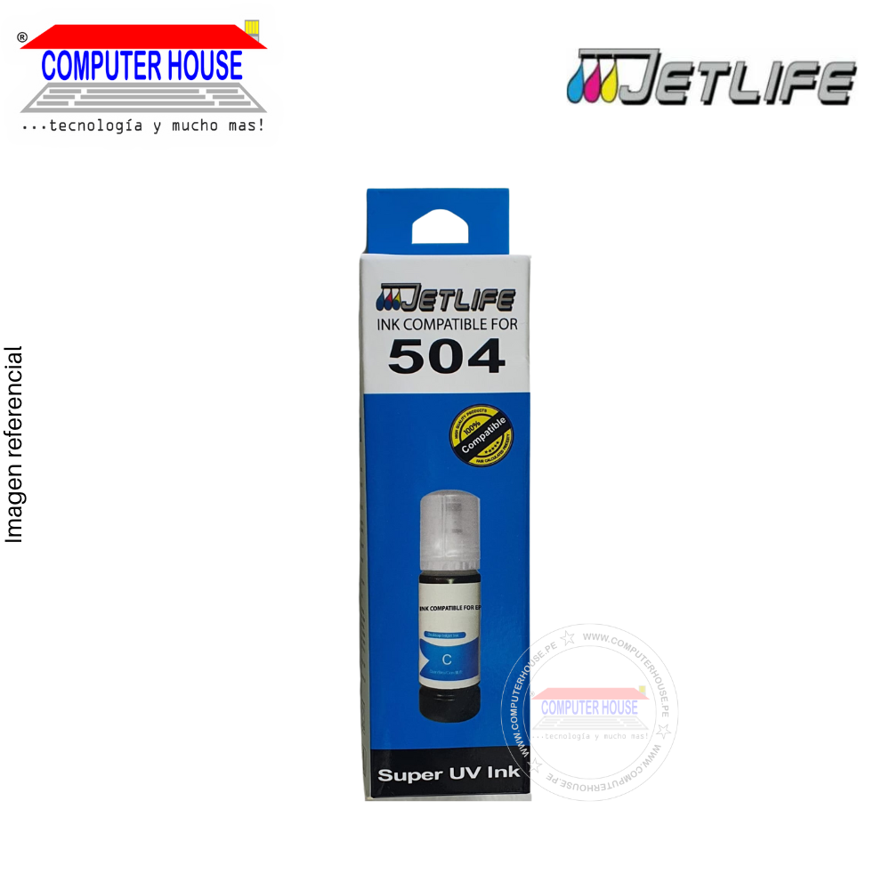 Tinta Jetlife compatible para 504, Super UV Ink, 70ml, Cyan.