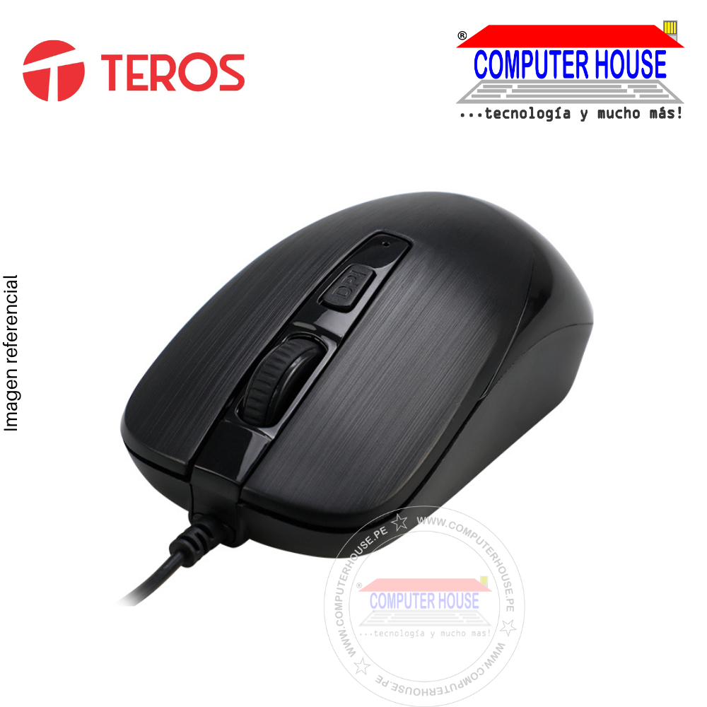 Teros TE-5076N Wired Mouse, 1600dpi, 4 buttons, USB-A connection. 