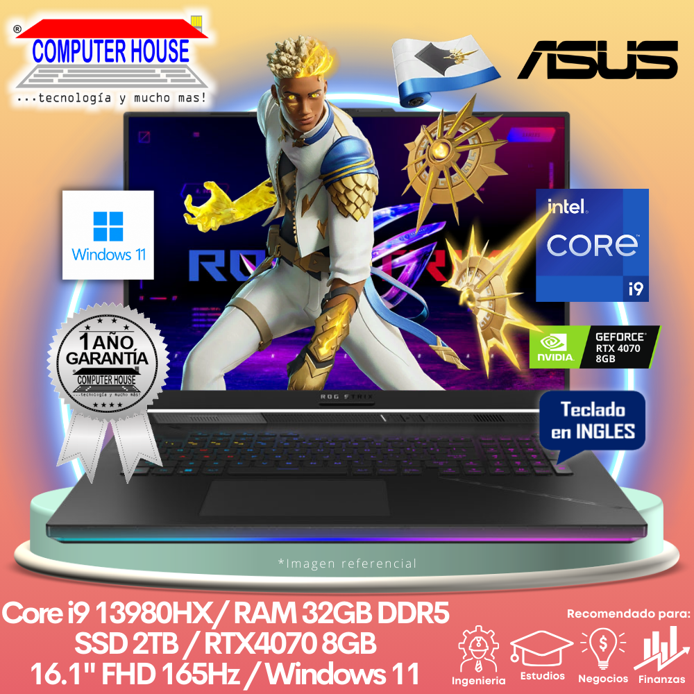 Laptop ASUS StrixScar G614JI, Core i9-13980HX, RAM 32GB DDR5, SSD 2TB, Video RTX4070 8GB, 16.1