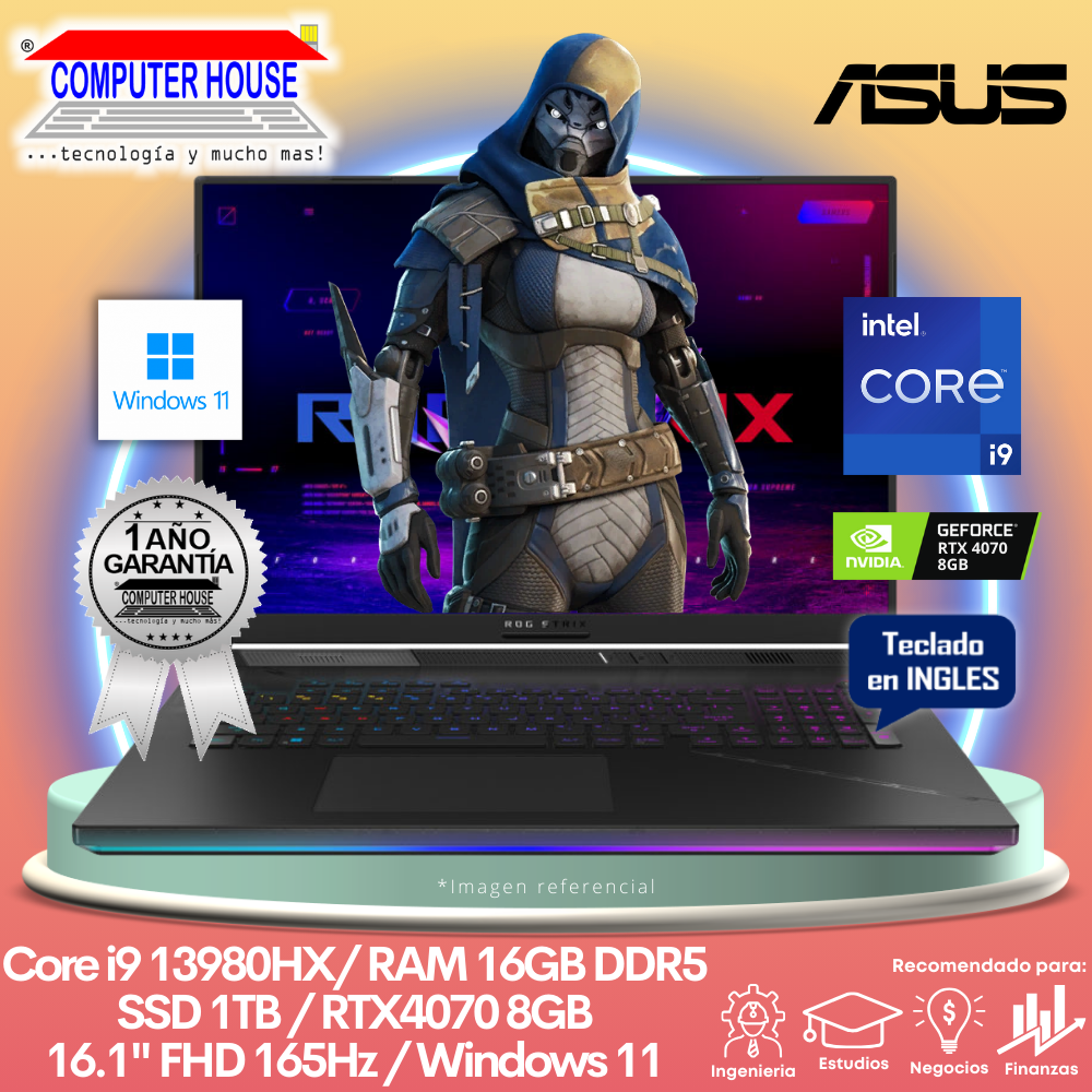 Laptop ASUS StrixScar G614JI, Core i9-13980HX, RAM 16GB DDR5, SSD 1TB, Video RTX4070 8GB, 16.1
