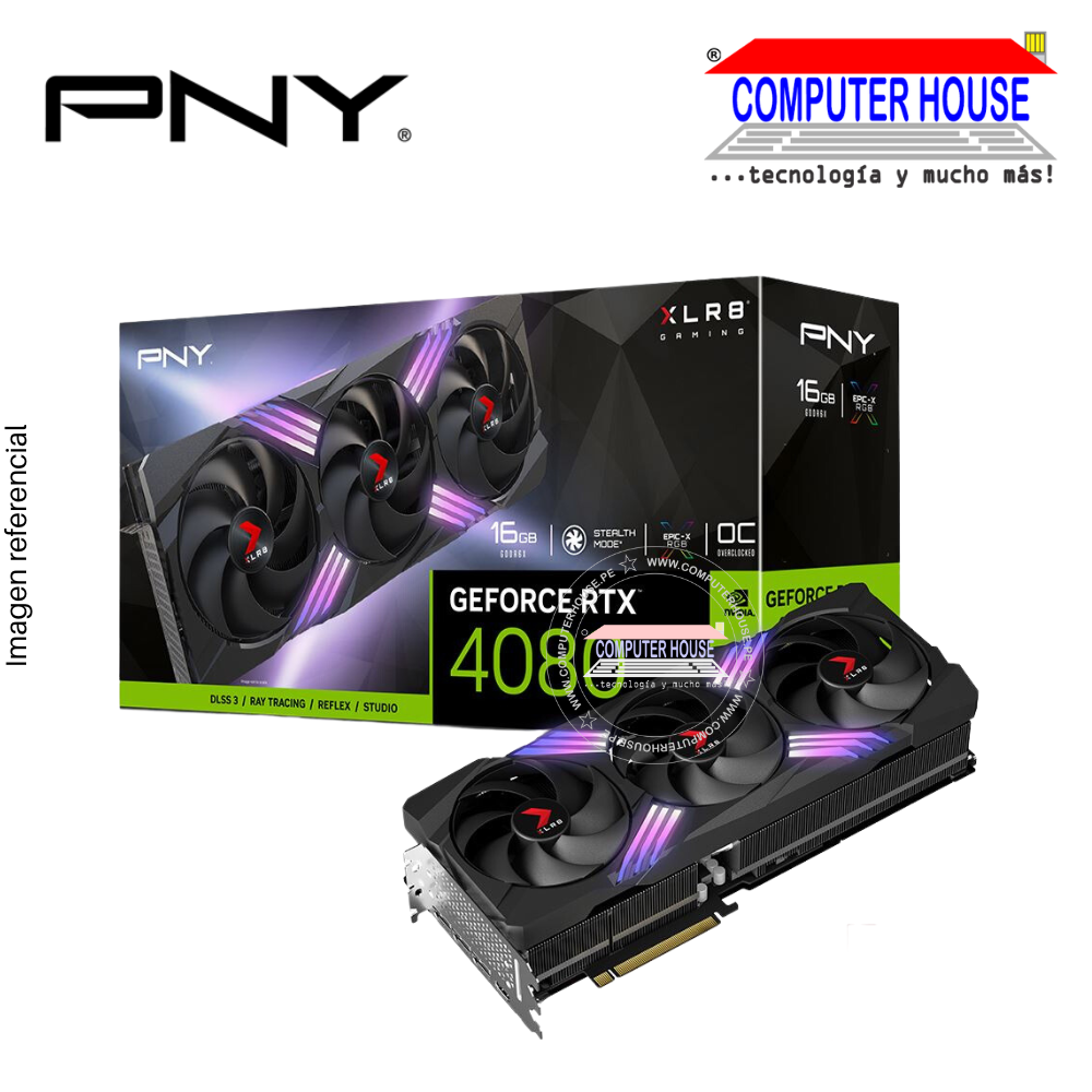 Tarjeta de video PNY RTX4080 16GB, GDDR6X, XLR8 Gaming VERTO™ EPIC-X RGB Overclocked Triple Fan, PCI-E 4.0 x16, GeForce