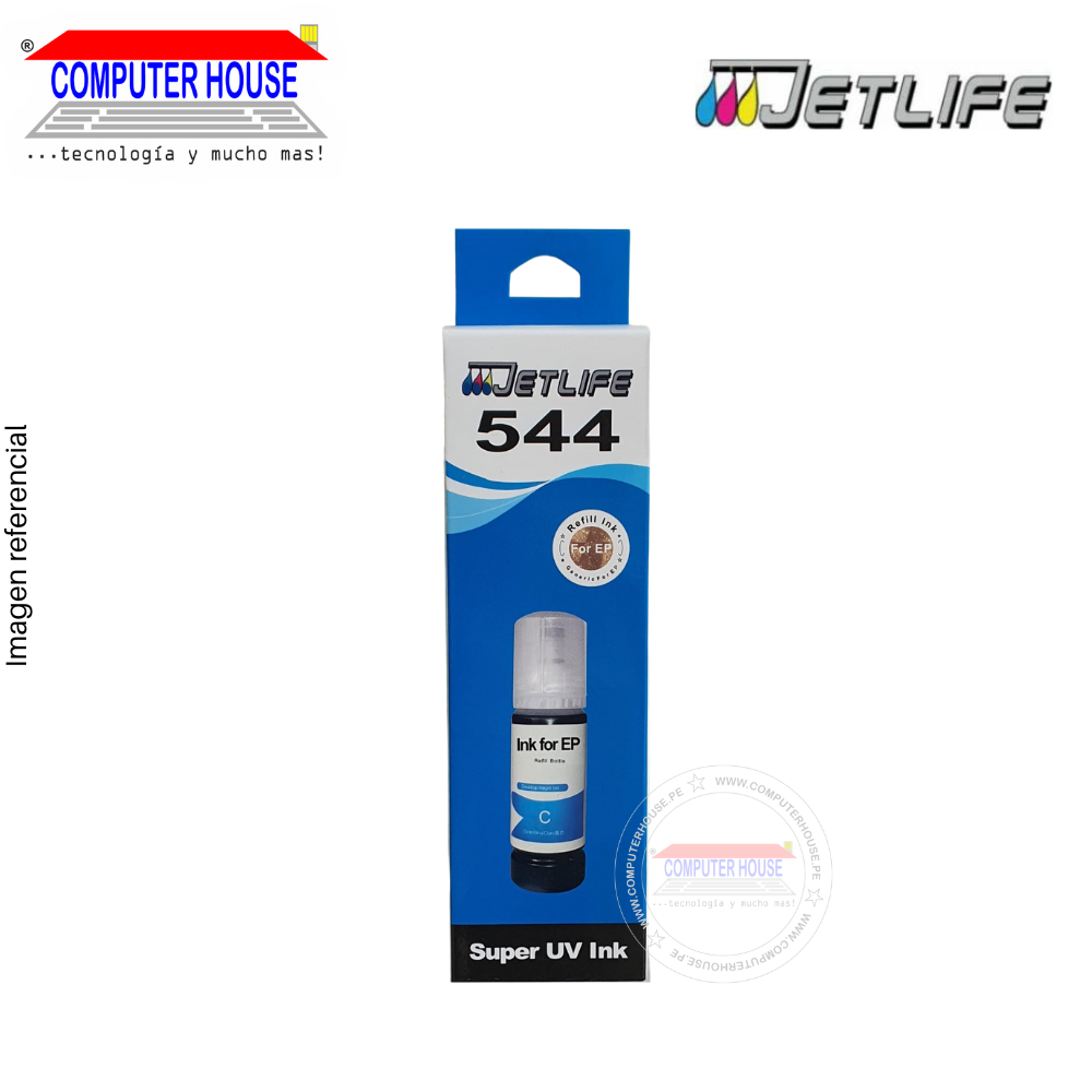 Tinta Jetlife compatible para 544, Super UV Ink, 70ml, Cyan.