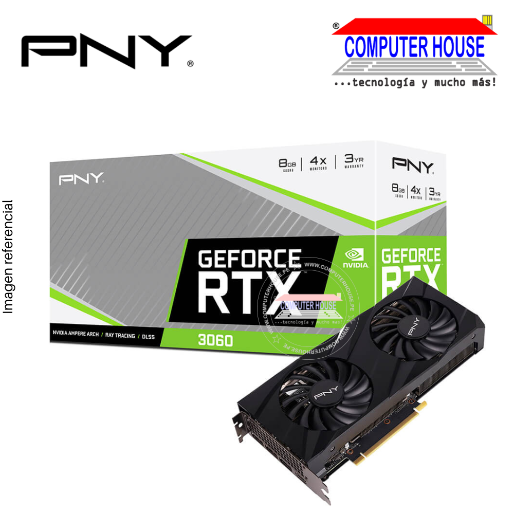 Tarjeta de Video PNY Nvidia Geforce RTX 3060 8GB Verto Dual Fan, GDDR6, 3 DP / 1 HDMI.