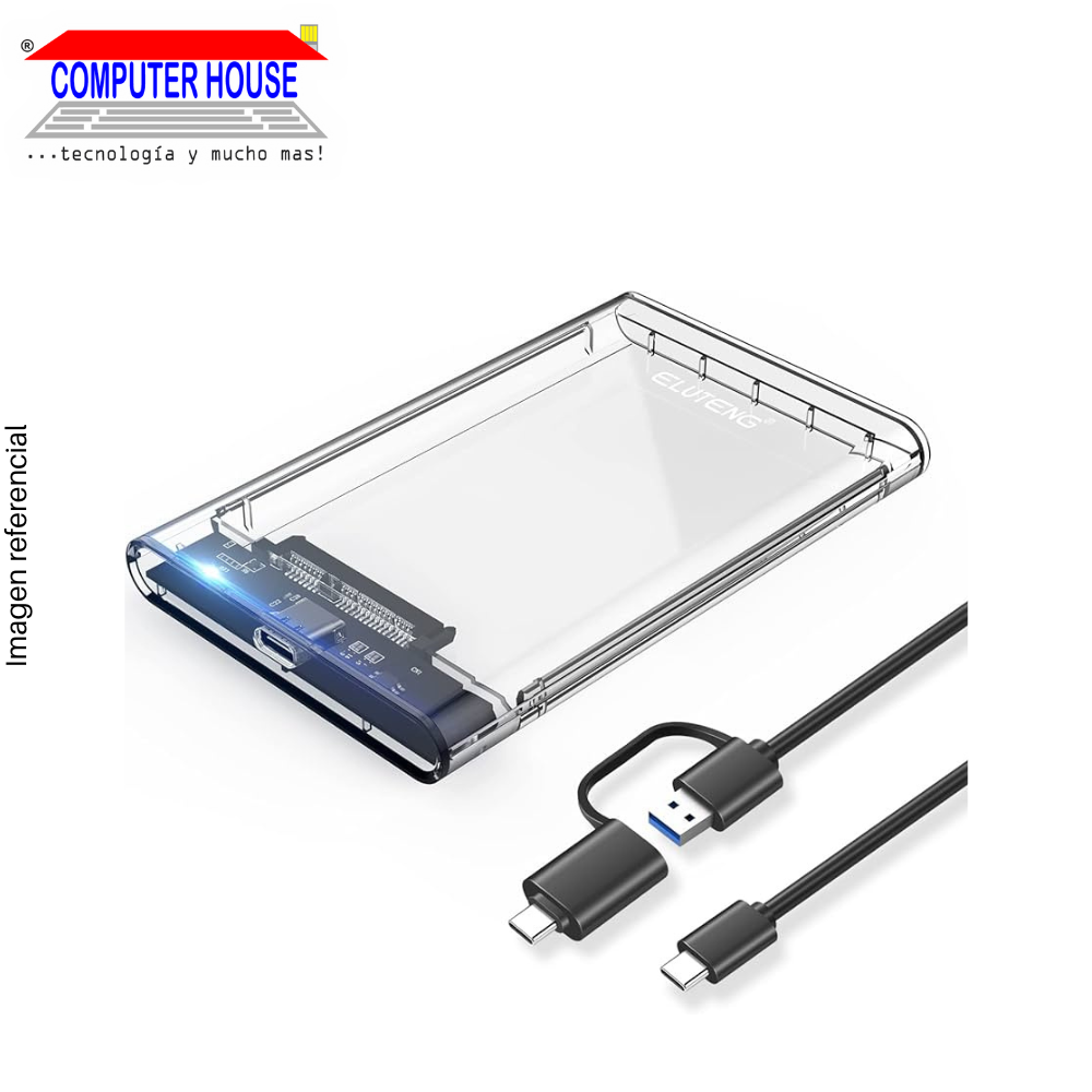External case for 2.5" HDD/SSD, USB 3.0 / Type C, supports up to 4TB, color: transparent.