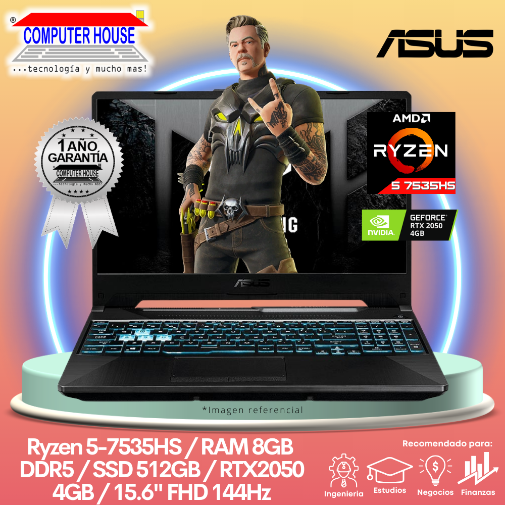 Laptop ASUS FA506NF, Ryzen 5-7535HS, RAM 8GB DDR5, SSD 512GB, Video RTX 2050 4GB, 15.6