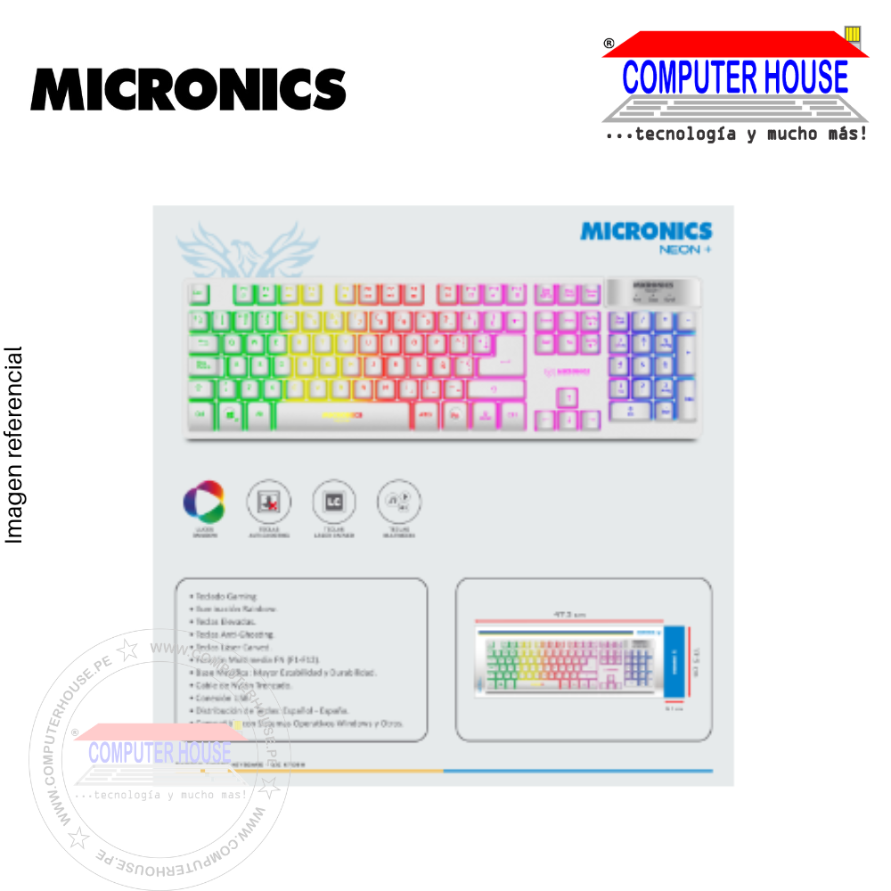 Teclado Gamer Look Rainbow MICRONICS,Neon - MIC K709w