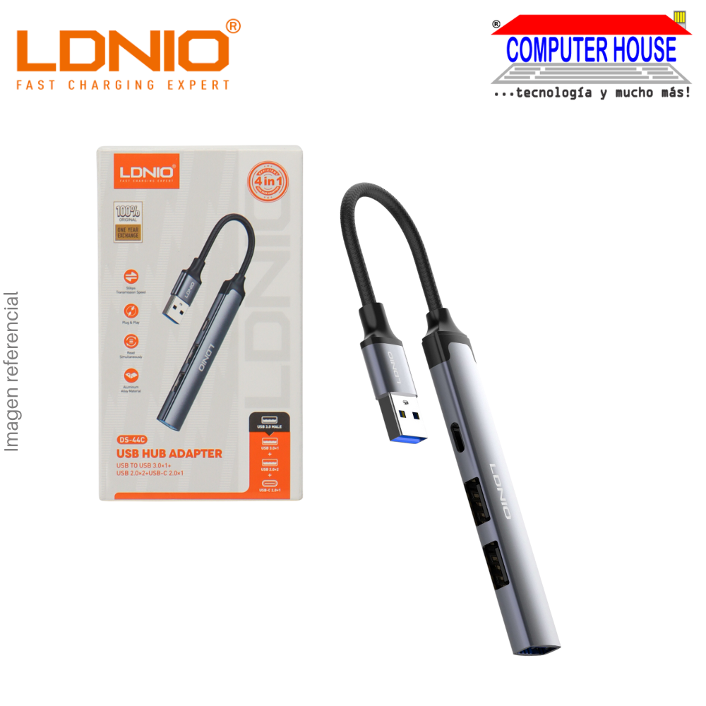 LDNIO DS-44C 4-in-1 USB Hub Extension - Silver
