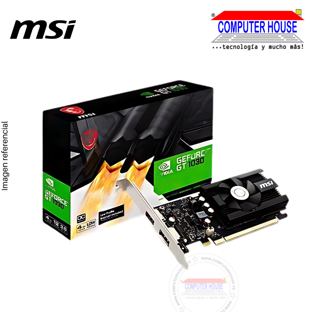Tarjeta de video MSI GeForce GT 1030 4GD4 LP OC, 4GB DDR4, PCIe Gen 3.0 x16 (Utiliza x4)(VD4GMSGT1030OC4)