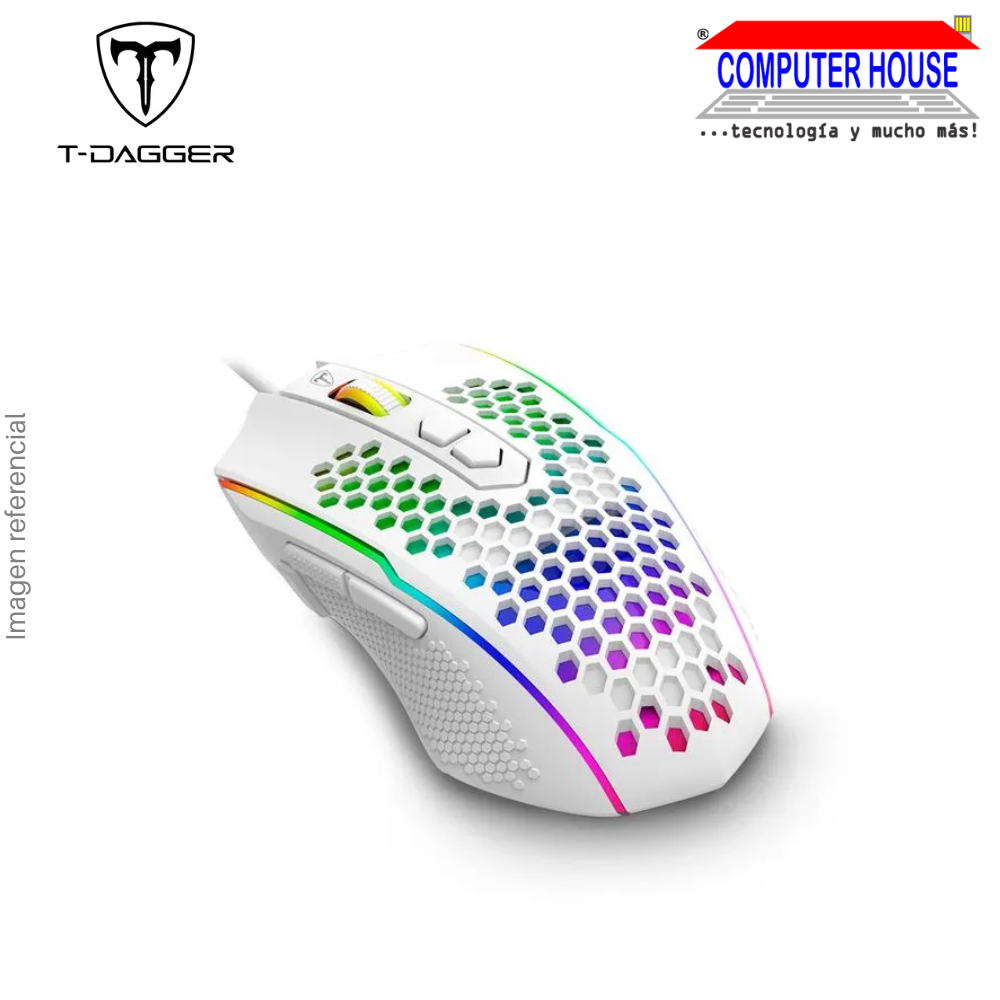 Mouse Gamer T-DAGGER IMPERIAL T-TGM310W-RGB alámbrico, 7,200 DPI, 8 Botones, RGB - Blanco