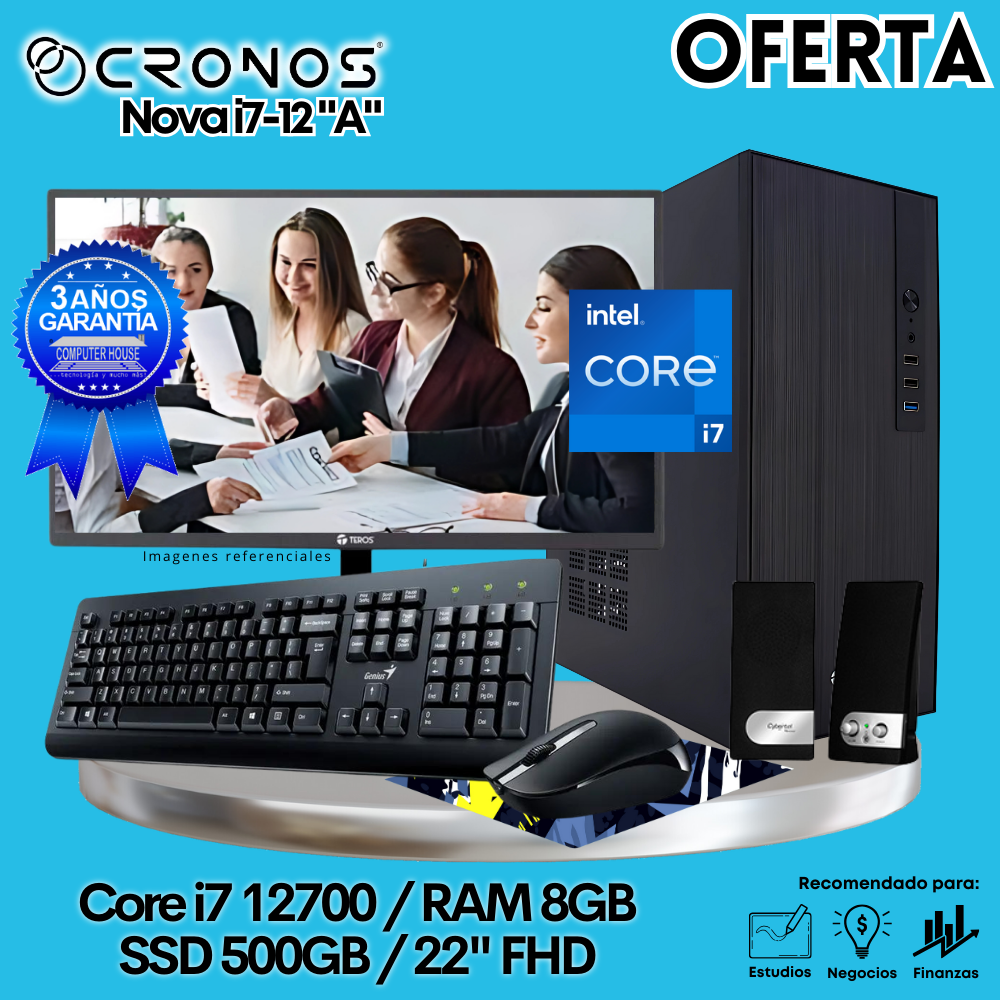 OFFER: CRONOS Nova i7-12700 PC, 8GB RAM, 500GB SSD, 22″ FHD Monitor, Keyboard + Mouse Kit, Speakers or Headphones.