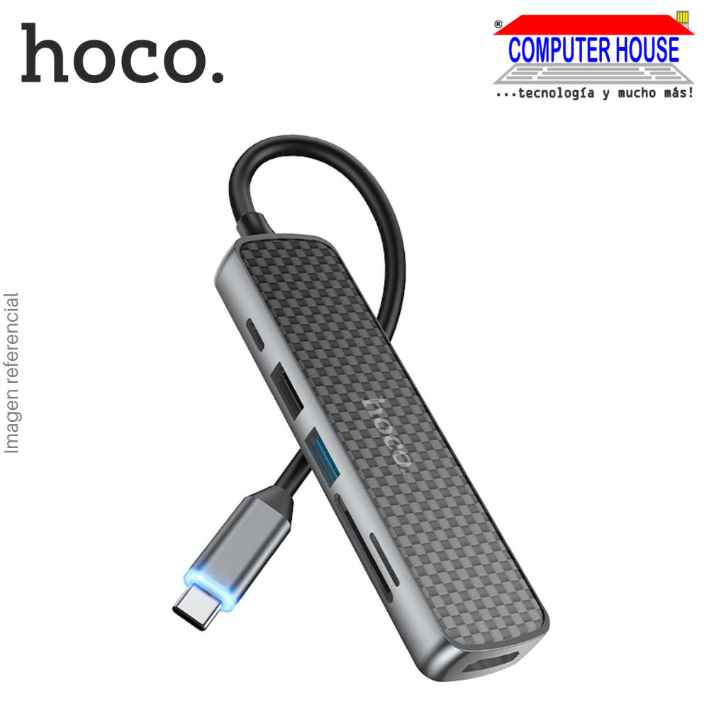 USB HUB Extension 6 in 1 HOCO HB24 Type C to HDMI, USB3.0, USB2.0, SD, TF, PD.