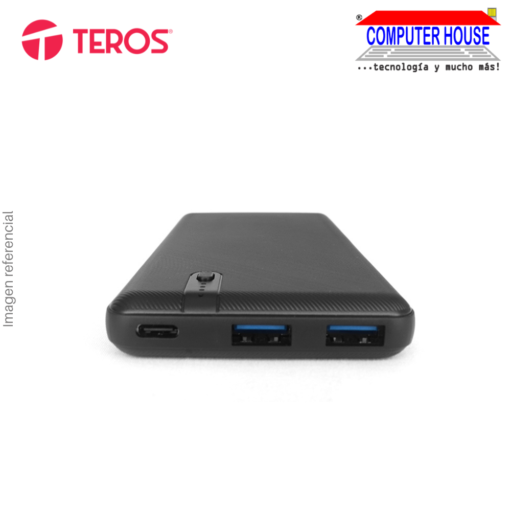Power Bank TEROS 10000mAh TE-7053N, PD20W, Black, Portable battery.