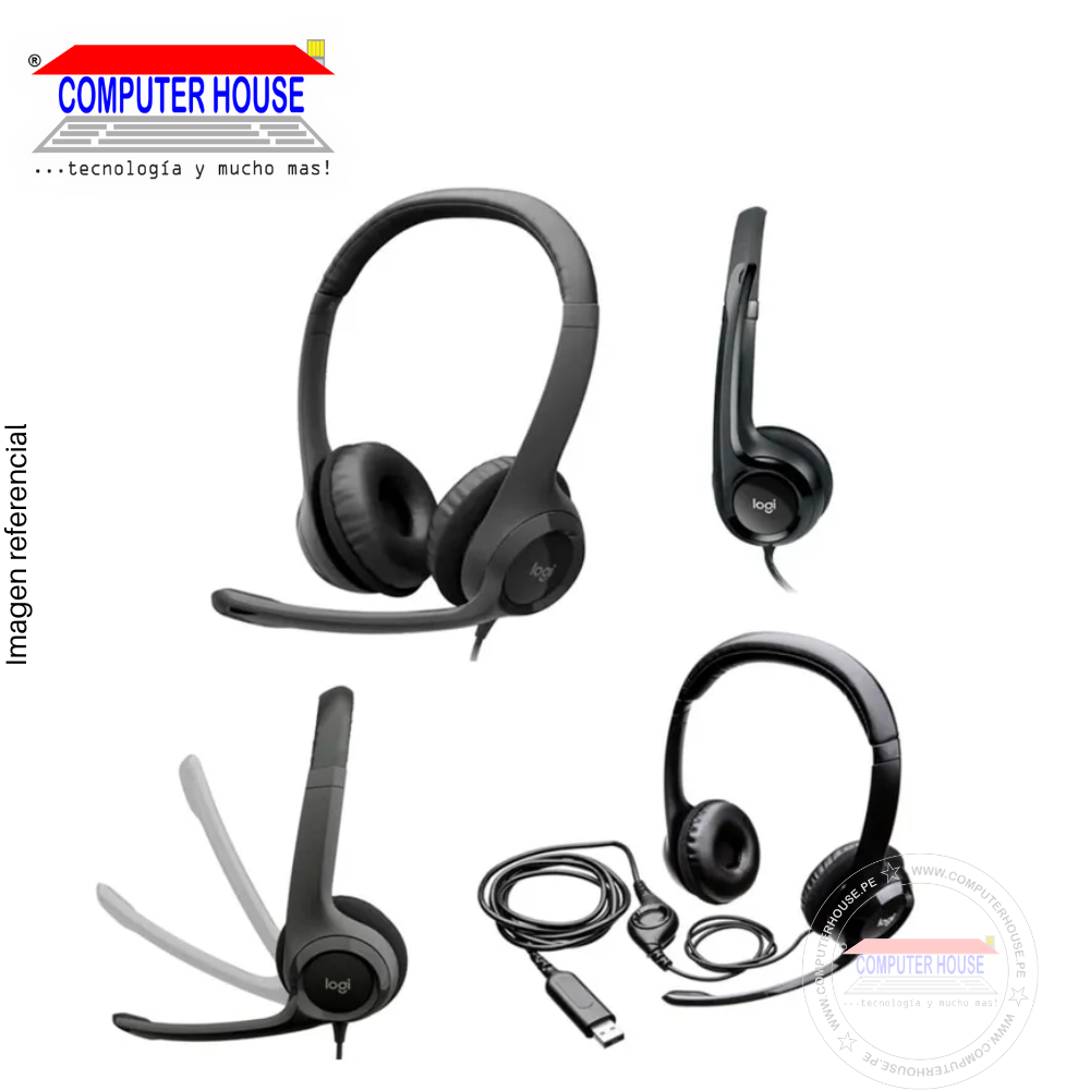 Audífonos con micrófono LOGITECH H390, con cable USB, black