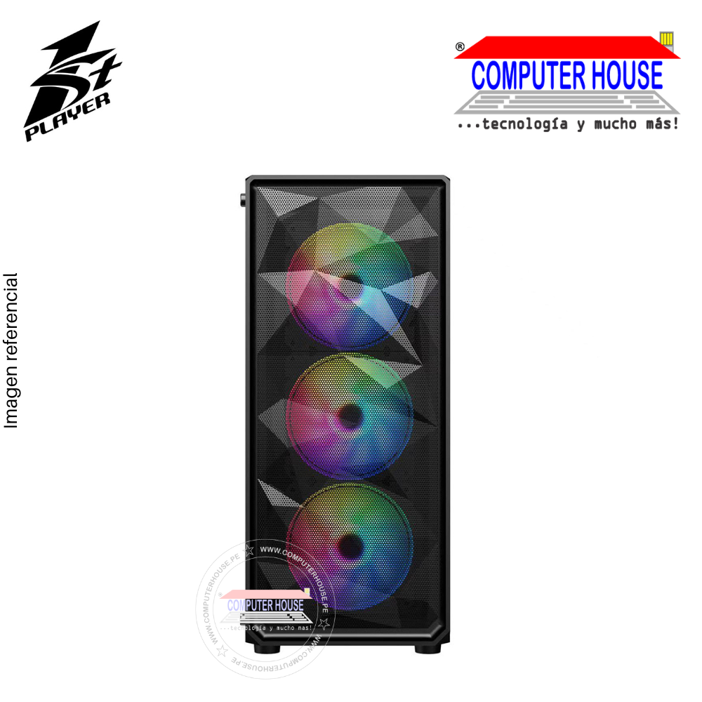 Case 1St Player FD3 Black, Without Cooler, Left Side Panel: Tempered Glass, Front Panel: Metal Mesh