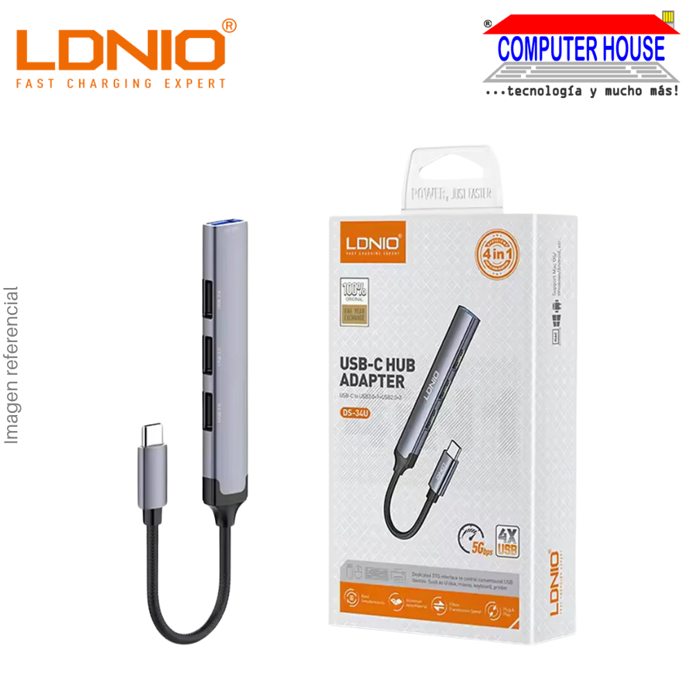 LDNIO DS-34U Type-C 4-in-1 USB Hub Extension - Silver