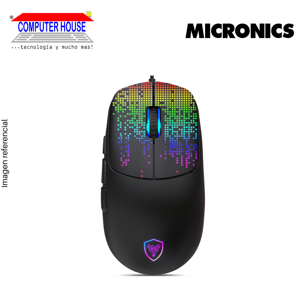 Mouse Gamer Alámbrico MICRONICS Player GM888, RGB, 12800 DPI, Conexión USB-A.