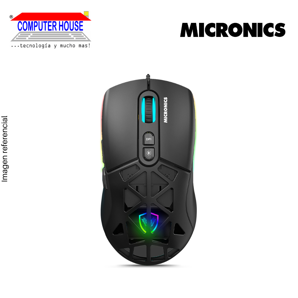 Mouse Gamer Alámbrico MICRONICS Mirage GM890, RGB, 12800 DPI, Conexión USB-A.