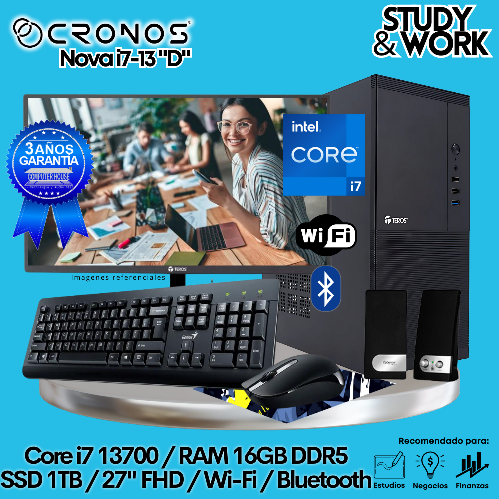 PC CRONOS Nova i7-13 "D", 16GB DDR5 RAM, 1TB SSD, 27″ FHD Monitor, Wi-Fi &amp; Bluetooth, Keyboard + Mouse Kit, Speakers or Headphones.