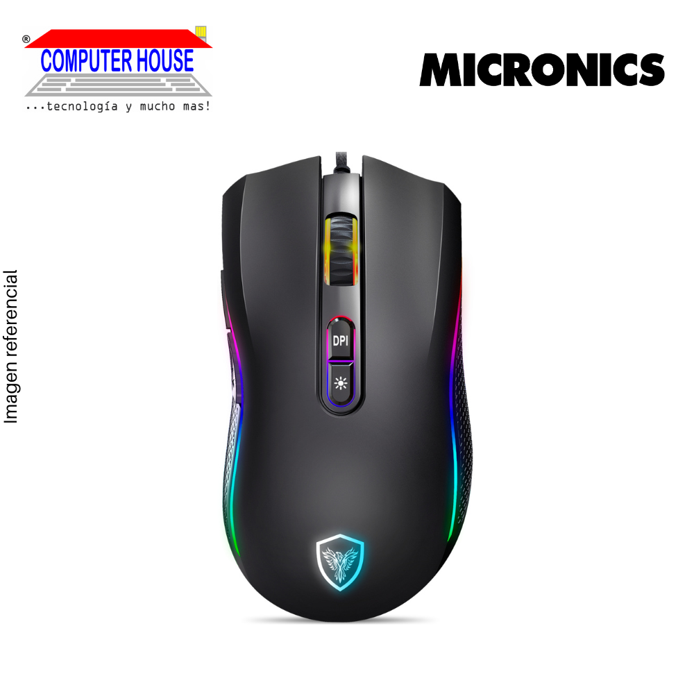 Mouse Gamer Alámbrico MICRONICS Kripton GM800, RGB, 12800 DPI, Conexión USB-A.