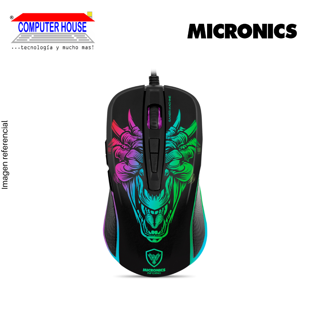 Mouse Gamer Alámbrico MICRONICS Inferno M816, RGB, 7200 DPI, Conexión USB-A.