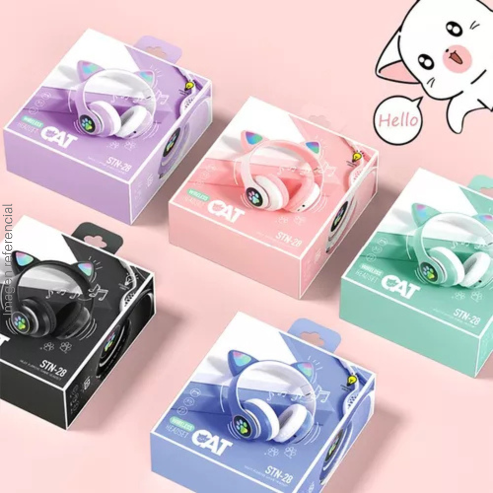Audífono Inalámbrico STN-28A vincha con diseño orejas de Gato, Bluetooth, Micrófono - Colores