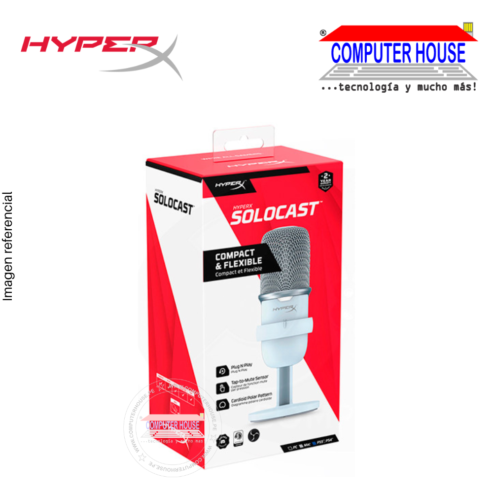 HYPERX micrófono Solocast alámbrico condensador electret 6dB cardioid Blanco USB 2.0 tipo C (519T2AA)