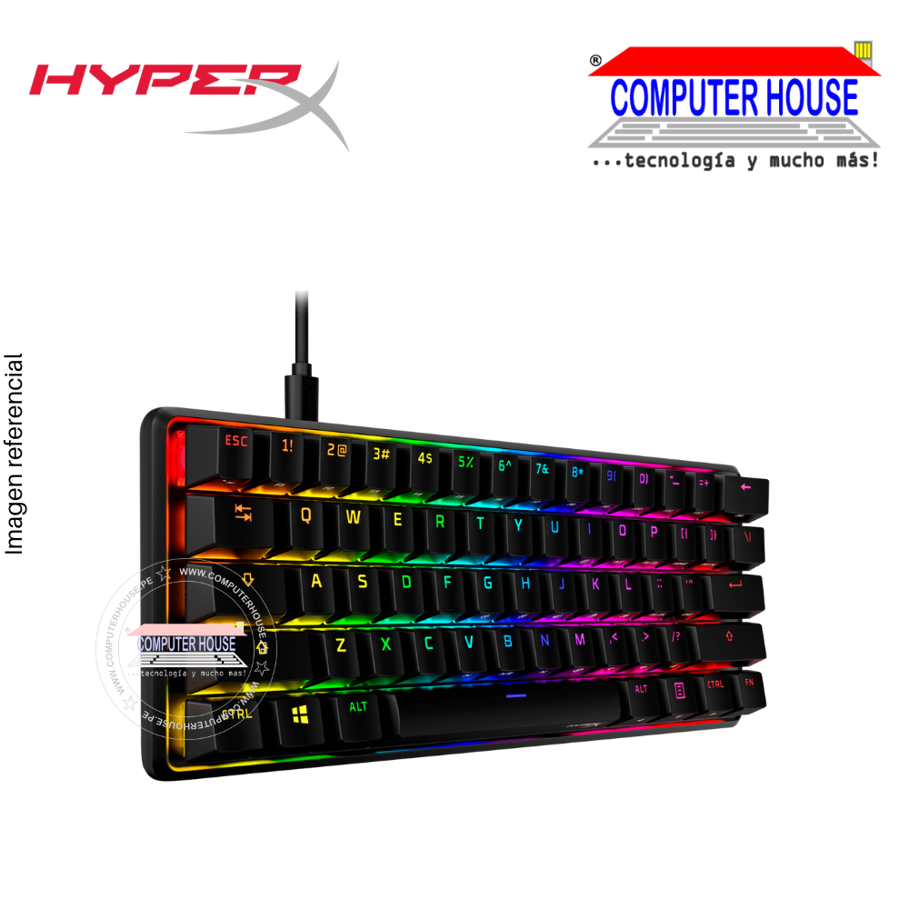 HYPERX Teclado Gamer Alloy Origins 60 alámbrico mecánico conexión Tipo C RGB LED (56R61AA#ABA)