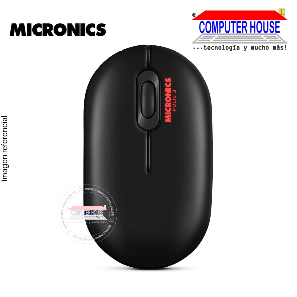 Mouse Inalámbrico Micronics Folie 3 M725-3M, Bluetooth & Wi-Fi, recargable, negro.