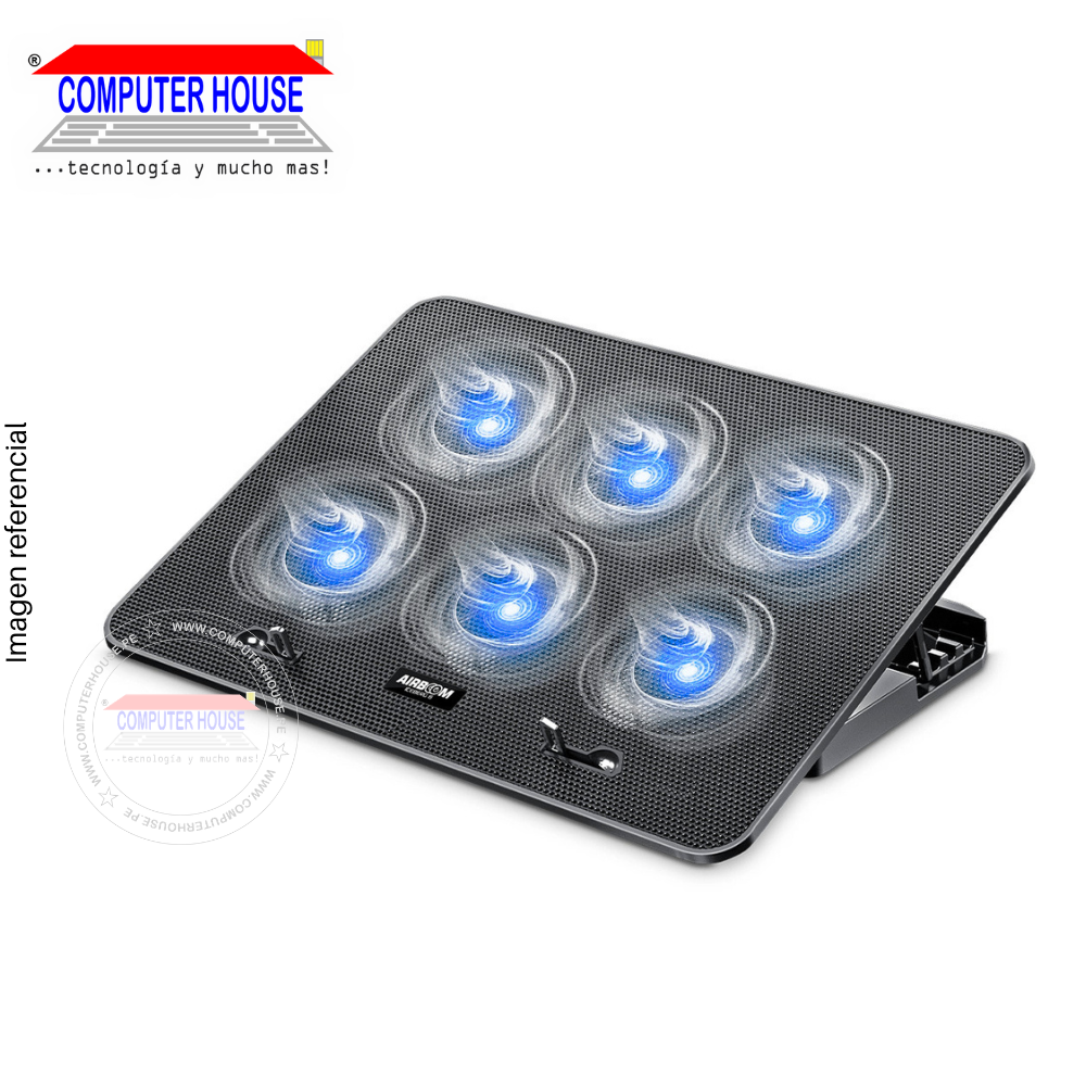 Cooler para Laptop AIRBOOM Iceberg 6 - AB013, 6 Ventiladores, hasta 15.6", hasta 4 niveles de altura ajustables, iluminación LED Azul.
