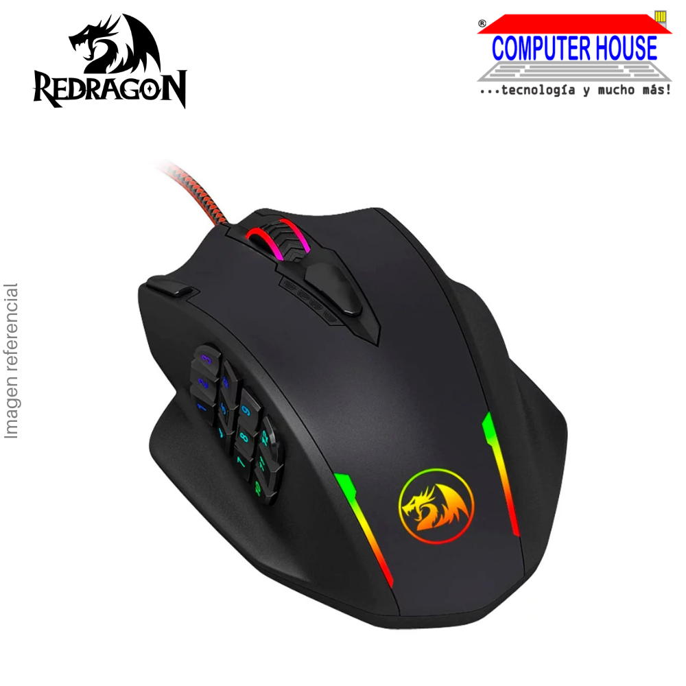 REDRAGON M908 Impact Wired Gaming Mouse, 12400 DPI, 18 Buttons, RGB, Black.