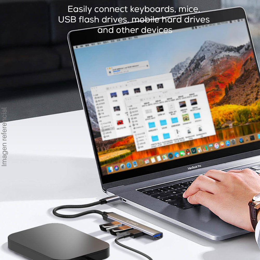 LDNIO DS-34U Type-C 4-in-1 USB Hub Extension - Silver