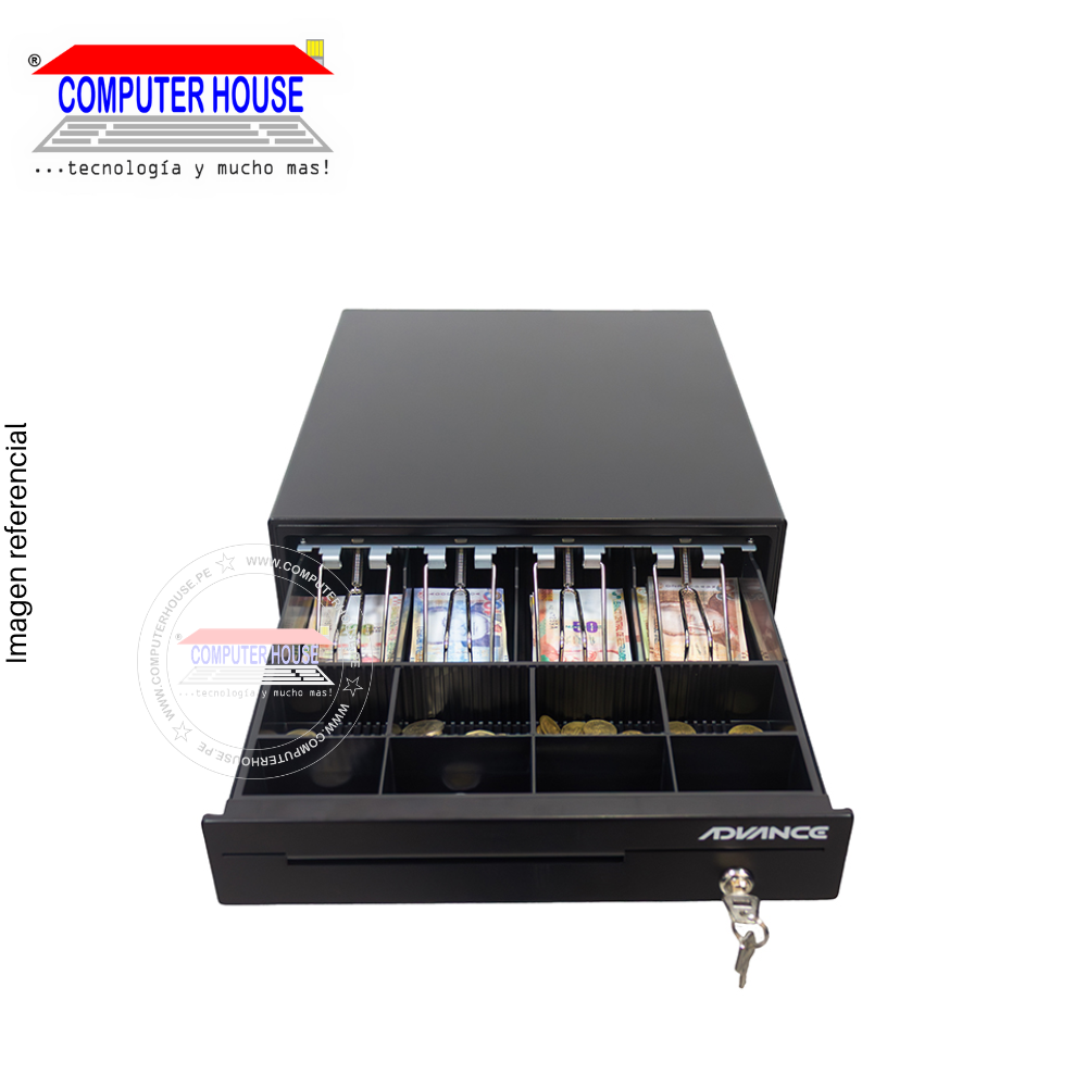 Gaveta de dinero ADVANCE ADV-5421, 4 ranuras, RJ11, Negro.
