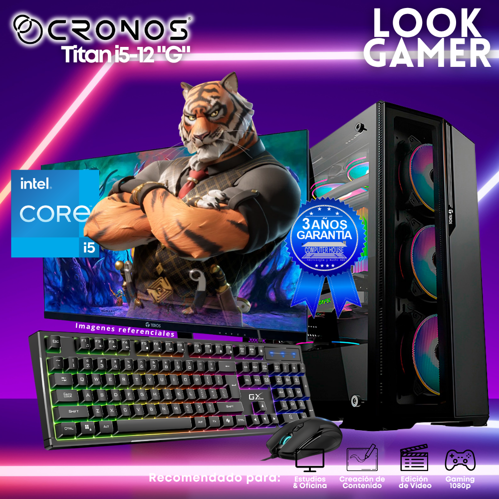 PC Look Gamer CRONOS Titan i5-12 "G", RAM 16GB, SSD 1TB, Monitor 27″ FHD.