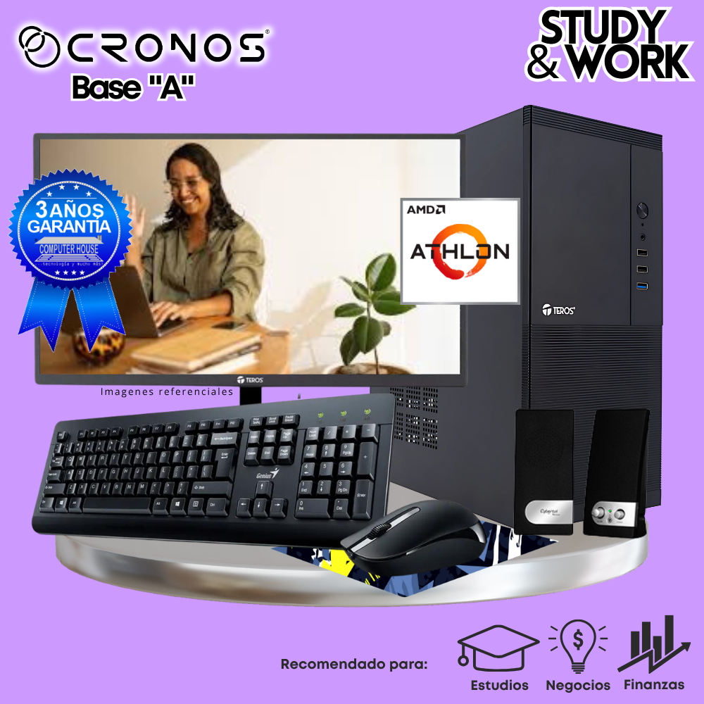 PC CRONOS Optimus R5-5 "A", 8GB RAM, 250GB SSD, 22″ FHD Monitor, Keyboard + Mouse Kit, Speakers or Headphones.