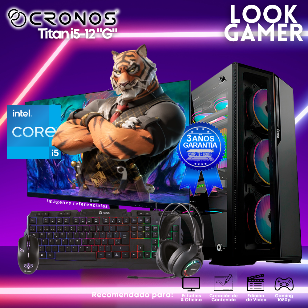 PC Look Gamer CRONOS Titan i5-12 "G", RAM 16GB, SSD 1TB, Monitor 27″ FHD.