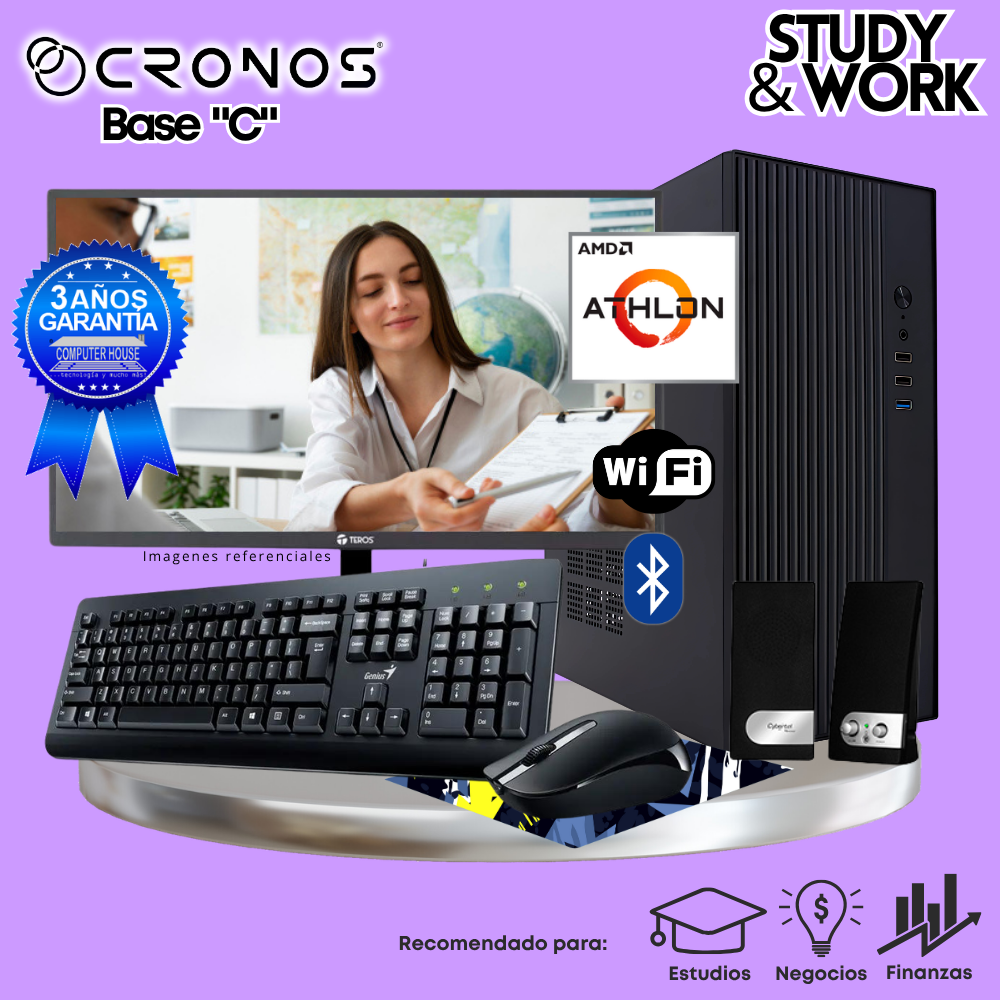 PC CRONOS Optimus R5-5 "C", 16GB RAM, 500GB SSD, 24″ FHD Monitor, Wi-Fi, Keyboard + Mouse Kit, Speakers or Headphones.