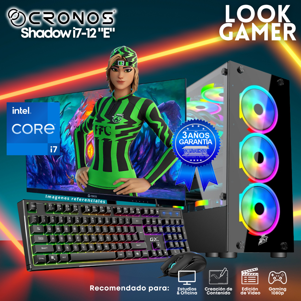 PC Look Gamer CRONOS Shadow i7-12 "E", RAM 8GB, SSD 500GB, Monitor 24″ FHD.