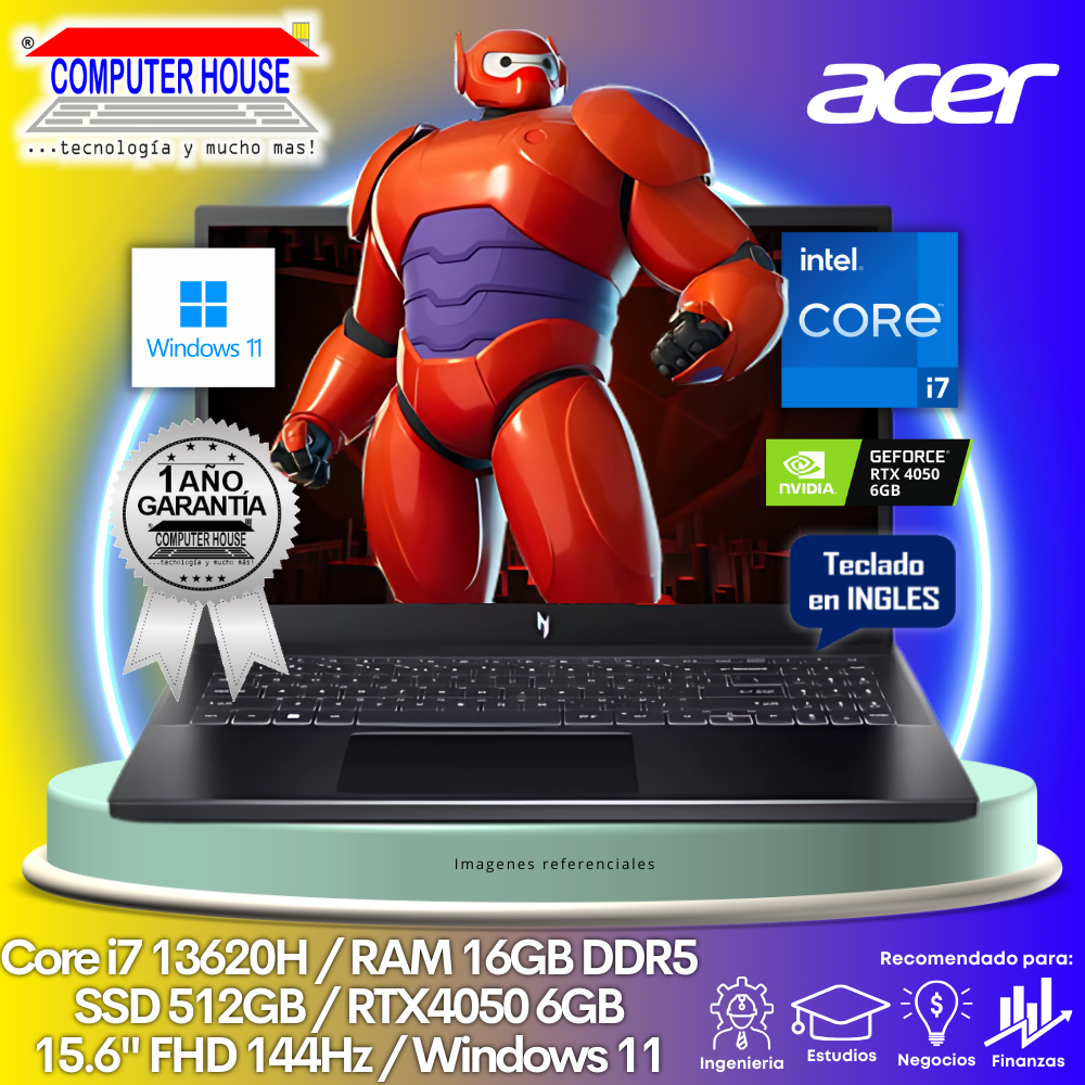 Laptop ACER Nitro V 15, Core i7-13620H, RAM 16GB DDR5, SSD 512GB, Video RTX4050 6GB, 15.6