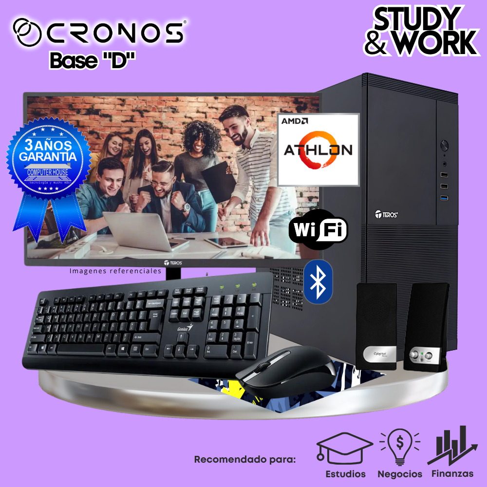 PC CRONOS Base "D", RAM 16GB, SSD 1TB, Monitor 27″ FHD, Wi-Fi & Bluetooth, Kit Teclado + Mouse, Parlantes o Audífono.