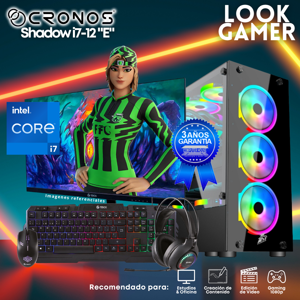 PC Look Gamer CRONOS Shadow i7-12 "E", RAM 8GB, SSD 500GB, Monitor 24″ FHD.