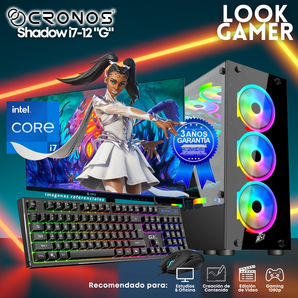 PC Look Gamer CRONOS Shadow i7-12 "G", RAM 16GB, SSD 1TB, Monitor 27″ FHD.