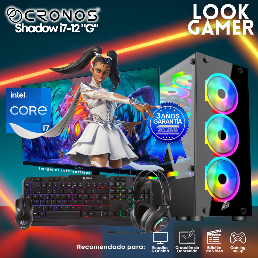PC Look Gamer CRONOS Shadow i7-12 "G", RAM 16GB, SSD 1TB, Monitor 27″ FHD.