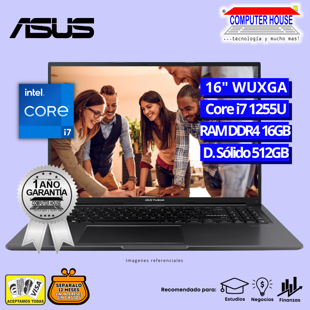 Laptop ASUS X1605ZA, Core i7-1255U, RAM 16GB, SSD 512GB, 16″ WUXGA, FreeDos.