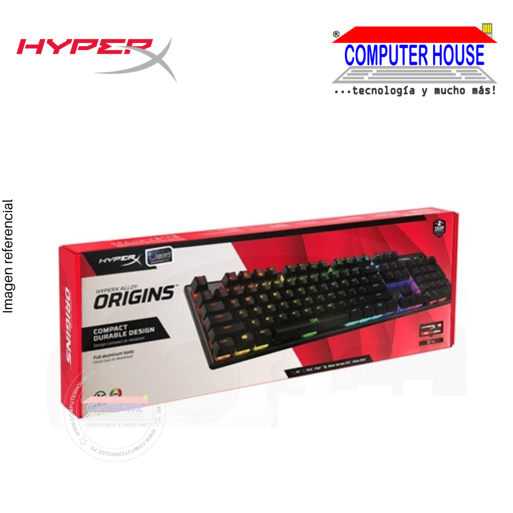 HYPERX Teclado Gamer Alloy Origins Robusto Cable Conectividad USB Tipo C Interfaz RGB LED Mecánico Llave de contacto (4P4F6AI)