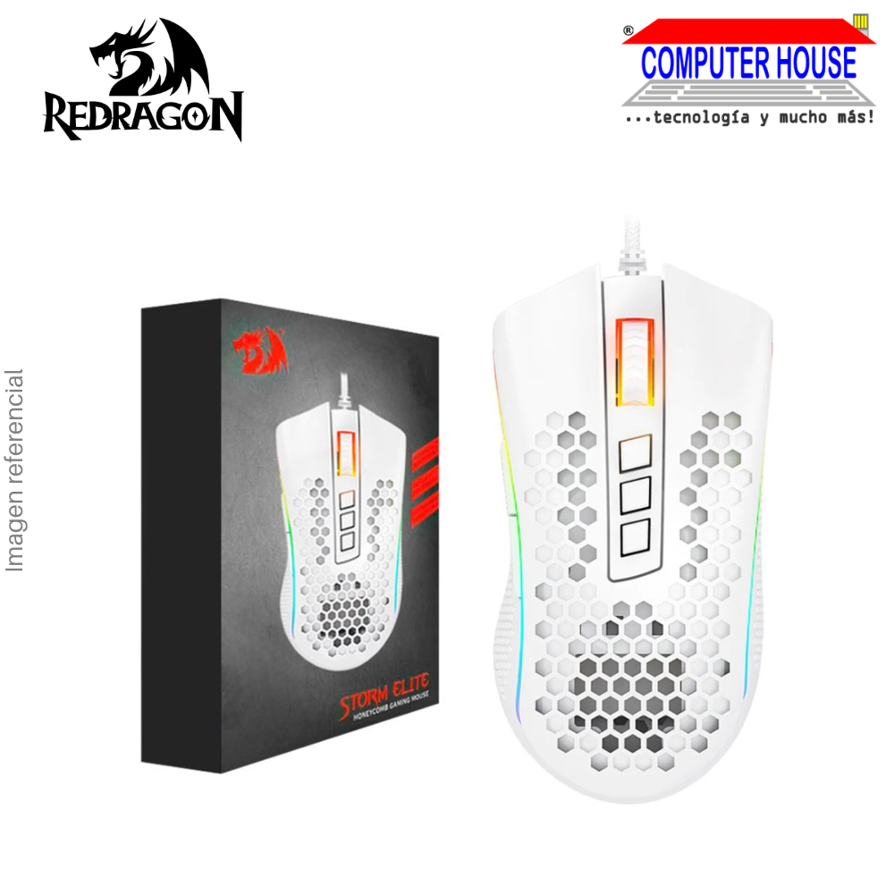 REDRAGON M988W Storm Elite Wired Gaming Mouse, 32000 DPI, 8 Buttons, RGB, White.