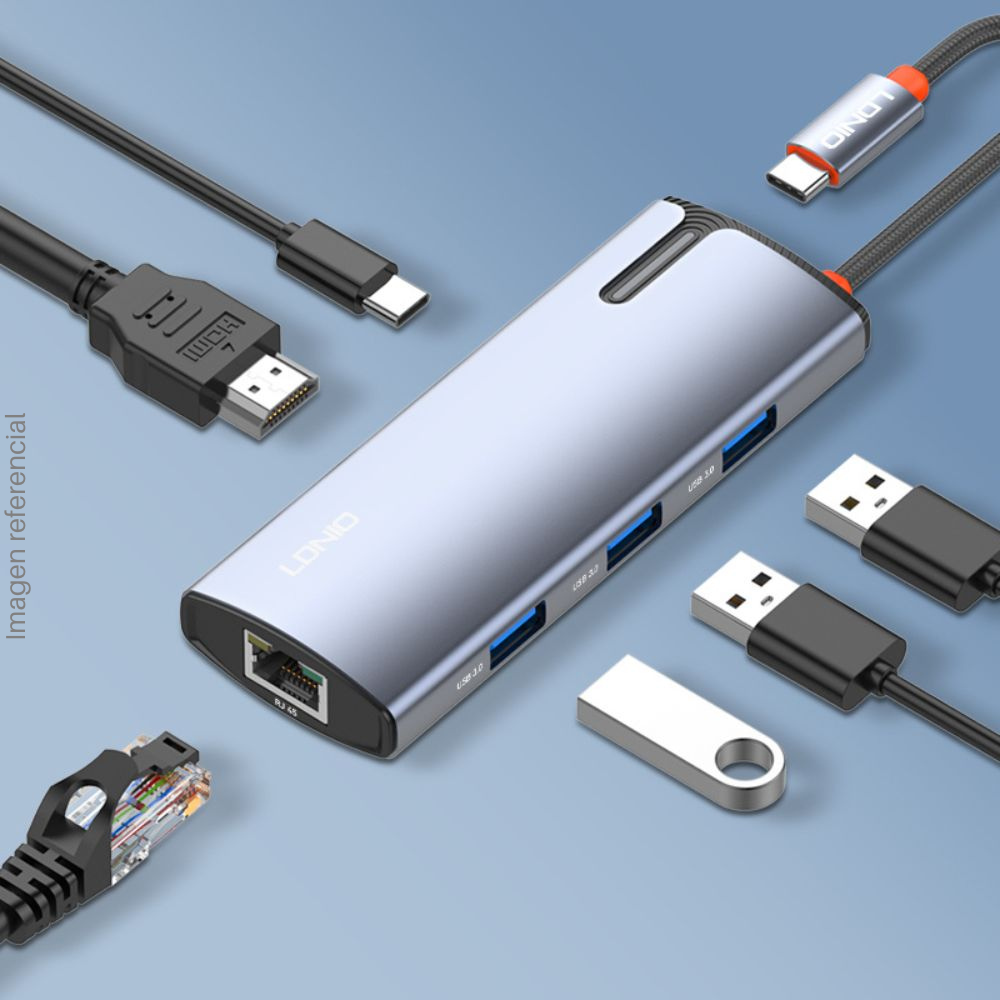 LDNIO DS-16H 6-in-1 USB Hub Extension - Silver