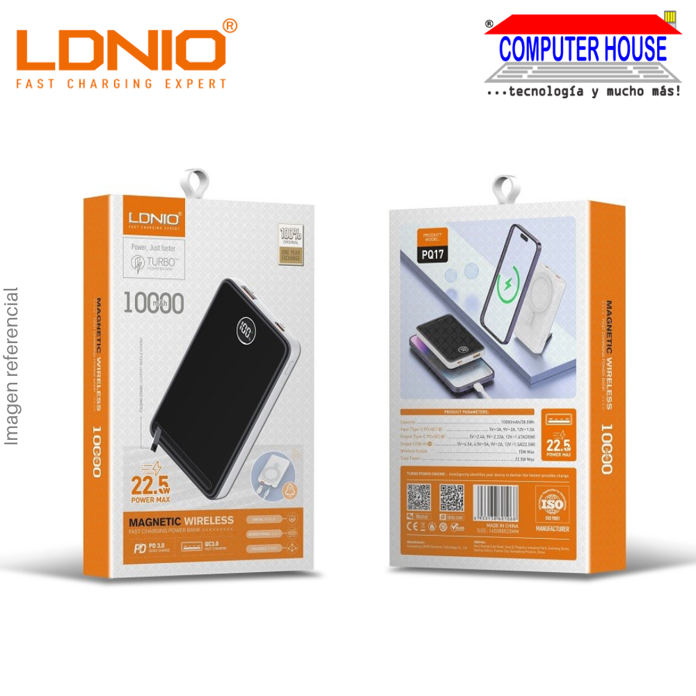 LDNIO 10000 mAh PQ17 Power Bank with 15W Wireless Charging - Black