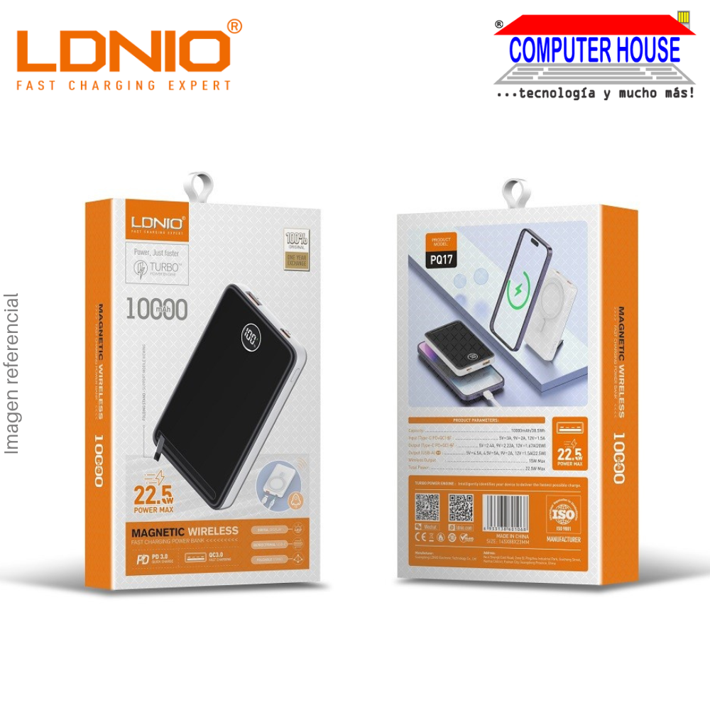 Power Bank LDNIO 10000 mAh PQ17 con Carga de 15W inalámbrico - Negro