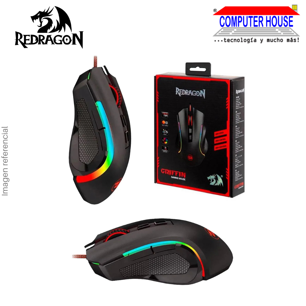 REDRAGON M607 Griffin Wired Gaming Mouse, 7200 DPI, 7 Buttons, RGB, Black.